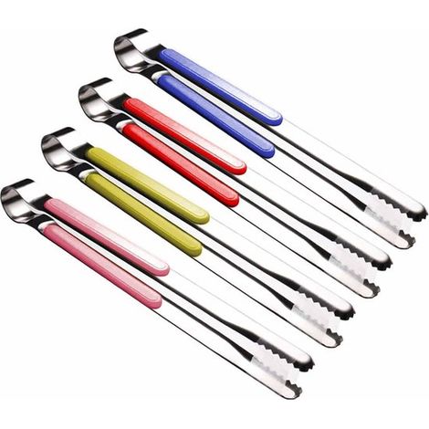 Pinzette da cucina, set da 4 pezzi, 25,5 cm, acciaio inossidabile, pinze per carne, pinze per griglia, pinze da portata, set di utensili per barbecue, pinze per alimenti in metallo, rosa, rosso, D (1/5)