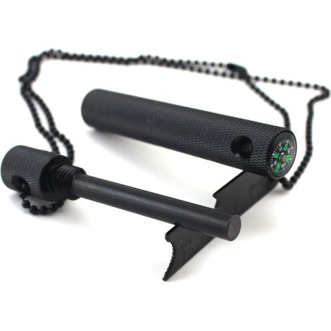 Acier à Silex dans Un boîtier en Aluminium Robuste Noir Allume-feu Survie Camping Chasse 6 cm 9 000 allumages décapsuleur Briquet extérieur (1/4)