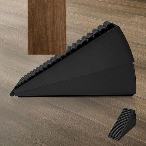 Türstopper, 7,6 cm Keil-Türstopper, bodenmontiert, robuster, rutschfester Türstopper aus Edelstahl mit Gummiauflage, schwarze Metall-Türhalterung für den Innenbereich (1/5)
