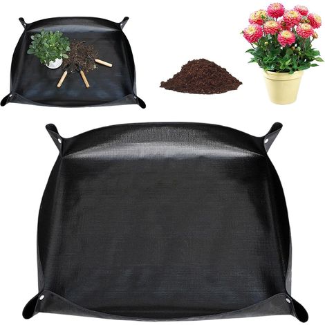 Tapis de plantation imperméable 150x150 cm, noir, tapis de rempotage, grand tapis de jardin, pliable, tapis de plantation réutilisable pour le rempotage, les semis, le changement de terre, la taille (1/5)