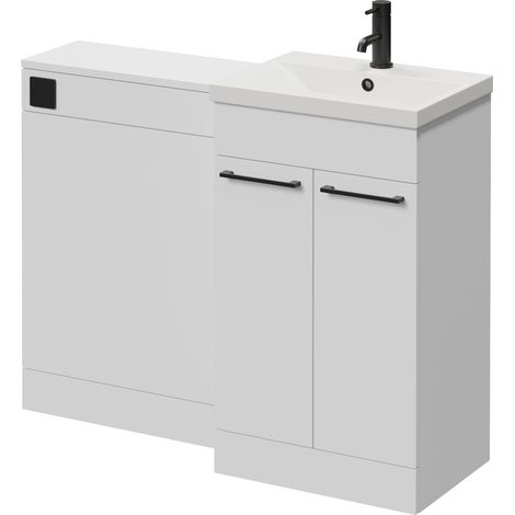 Napoli 390 Cento Gloss White 1100mm 2 Door Vanity Unit Toilet Suite with Glide Basin - 1100mm - Matt Black 160mm HandleWithout Kingston Toilet Pan
