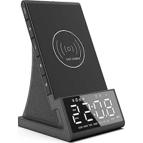 Réveil intelligent à chargement sans fil, réveil avec haut-parleur Bluetooth, radio multifonction, mini-réveil USB créatif avec son (norme britannique) ( ) (1/5)