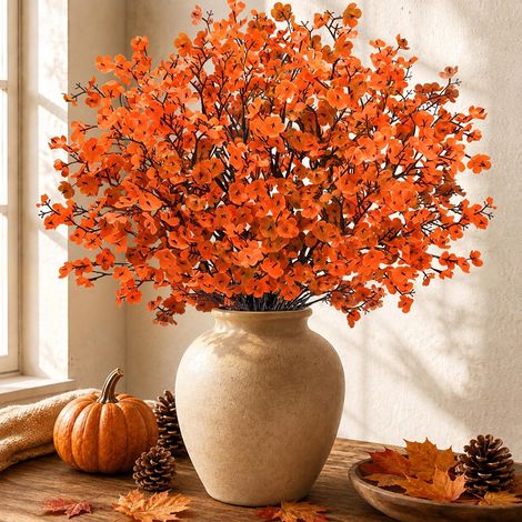 Lot de 10 fleurs d'automne artificielles en soie véritable pour centre de table, Thanksgiving, cuisine, cheminée, porche, décorations d'extérieur (1/5)