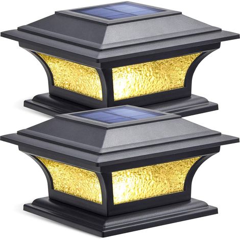 Lumiere Solaire Exterieur Lumieres Solaires de Chapeau de Poteau 2 Modes Lampe LED Verre Etanche pour Jardin Terrasse Cloture 4x4 5x5 6x6 Pouce Poteau 2 PACK (1/5)