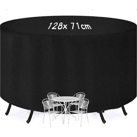 Housse Table Ronde Jardin - Oxford 210D Impermeable Anti-UV - Pour Mobilier Extérieur Rotin ou Metal - 128x71 cm - Noir (1/4)