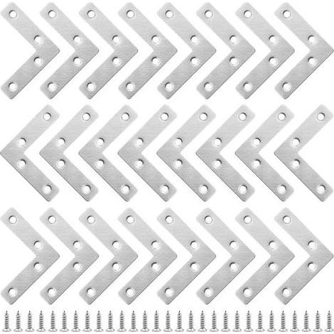 24 Pièces Équerres Plates Angle en L Equerre Fixation Plate Équerre Plate de Réparation Connecteur en Forme de L avec Vis Equerre de Fixation Plats pour Meubles Armoires Tables et Chaises en Bois (1/5)