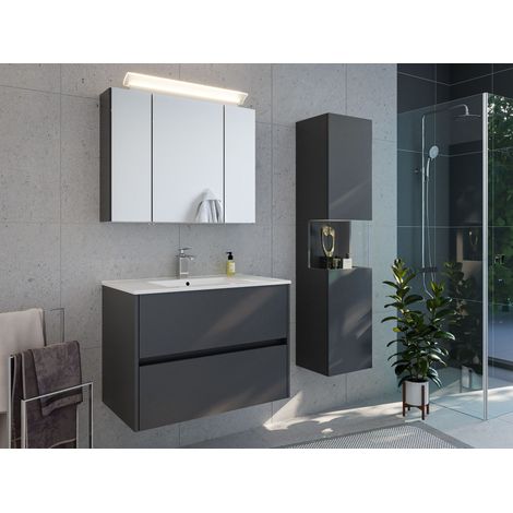 Badmöbelset Taifun 80cm 3tlg mit Spiegelschrank und Seitenschrank grafit