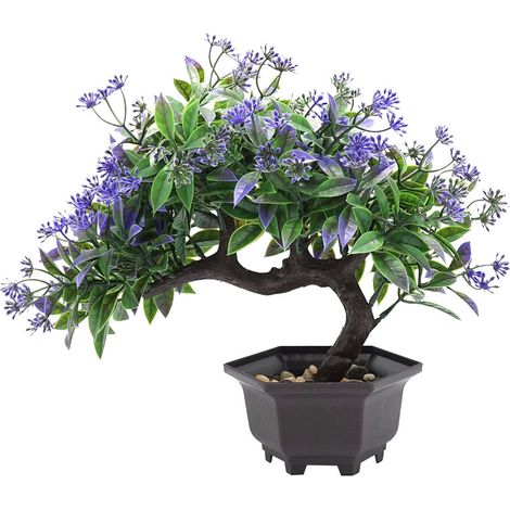 Plante artificielle en pot, décoration de bonsaï, pot de fleurs pour la maison et le bureau (violet)