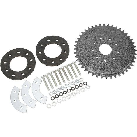 Pignon 44 dents avec kit de montage 9 trous pour une transmission optimisée des moteurs essence 50cc, 66cc et 80cc. (1/5)