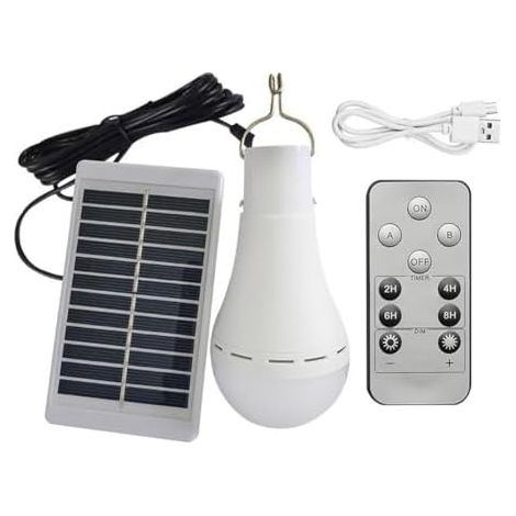 Ampoules solaires avec télécommande, 9 W - Rechargeable par USB - Ampoule d'urgence pour poulailler - 4 modes d'éclairage pour maison, abri de jardin, randonnée, camping, tente, ouragan, panne de (1/4)