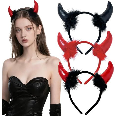 Lot de 3 serre-têtes avec cornes de diable - Oreilles de diable - Pour femme et enfant - Pour Halloween, cosplay, fêtes costumées, fêtes à thème, carnaval et carnaval (1/5)
