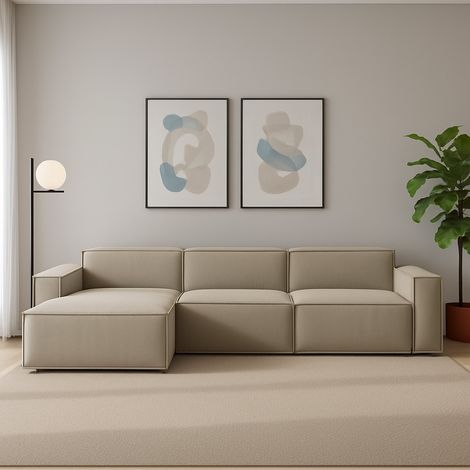 Talamo Italia Divano fisso Licia, Divano componibile a 4 posti con penisola sinistra, 100% Made in Italy, Sofà moderno in tessuto, Cm 340x170h70, Tortora, con imballo rinforzato (1/5)