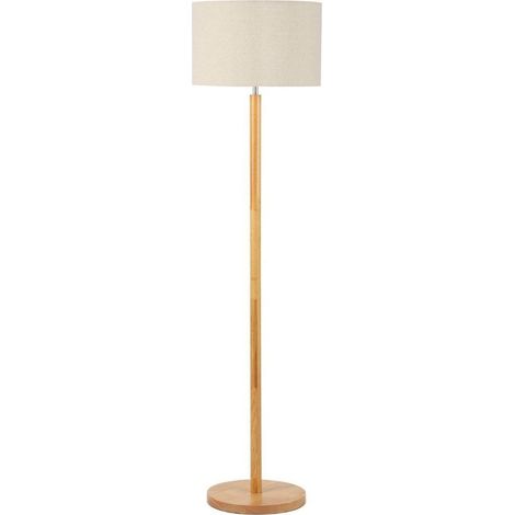 Lampe sur pied en bois et lin beige effet naturel - Bois clair naturel et lin beige (1/4)