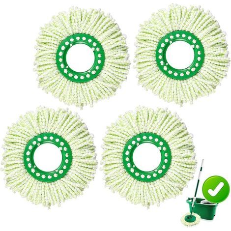 Lot de 4 têtes de balai de rechange pour balai rotatif Libman Tornado, tête de rechange en microfibre réutilisable pour système de balai rotatif Libman Tornado, facile à remplacer, lavable en machine (1/4)