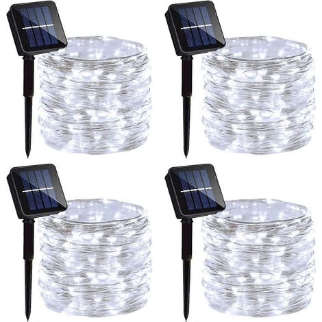 Guirlande lumineuse solaire féérique (lot de 4) 400 LED étanche couleur cuivre 7 m 50 LED blanche (1/5)