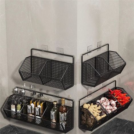 Organizer per cipolle, zenzero e aglio - Cestino per verdure da parete nero, porta spezie in ferro, 368,415,3 cm (1/4)