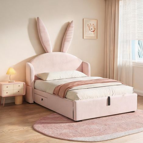Cadre de lit rose en velours 216 x 149 x 143 cm (1/5)