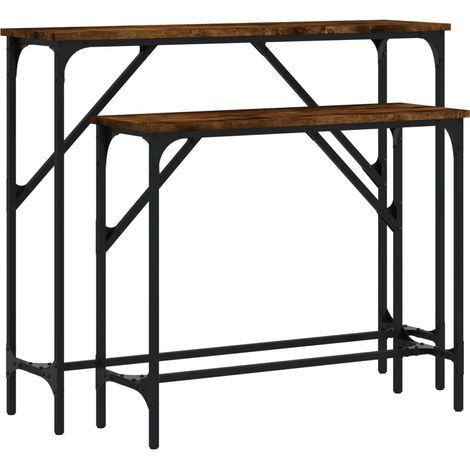Tables console，Table d'appoint，Bout de canapé，Meuble d'entrée 2 pcs chêne fumé bois d'ingénierie