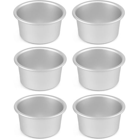 Lot de 6 moules à mini-gâteau ronds (Ø 9,5 cm), moules à pâtisserie professionnelles en aluminium anodisé, Adapté pour le four et la friteuse à air, argenté,1 Argent 6,Argent 6 (1/5)