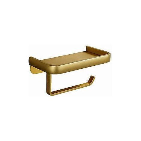 Toilettenpapierhalter – WC-Rollenhalter – Aluminium – Gold – Selbstklebend/Bohrmontage – Doppellagig – Mit Ablage – 16,7 x 9,5 x 6,2 cm