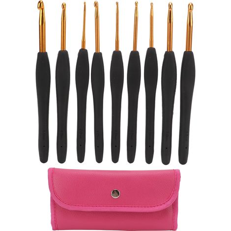 9Pcs Crochet Hooks Black Handle Design Easy Identification Portable Knitting Needles with Crochet Bag (1/5)