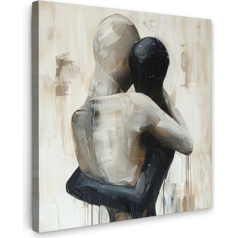 TABLEAU SUR TOILE Abstrait - Amour - Noir et blanc - Moderne Tableau Chambre Adulte 90x90 cm