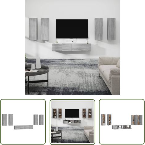The Living Store 6-tlg. TV-Schrank-Set Grau Sonoma Holzwerkstoff - TV-Schrank - Holzwerkstoff Möbel - Grauer Fernsehtisch - Wohnzimmer Dekoration - Wandmontage Regal (1/5)