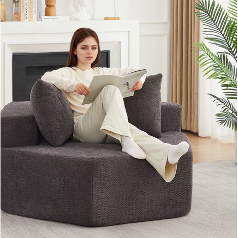 Poltrona modulare esagonale 138 x 122 x 76 cm in ciniglia grigia HAVRYA (1/5)