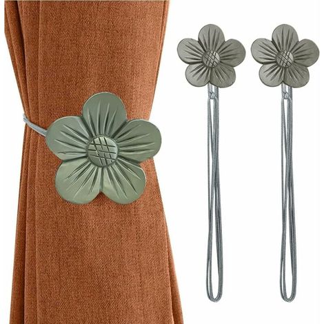 SHINING HOUSE Paquete de 2 alzapaños magnéticos retro para cortinas, color albaricoque japonés, hebilla decorativa de resina dura con magnetismo fuerte y duradero para el hogar y la oficina, color gri (1/5)