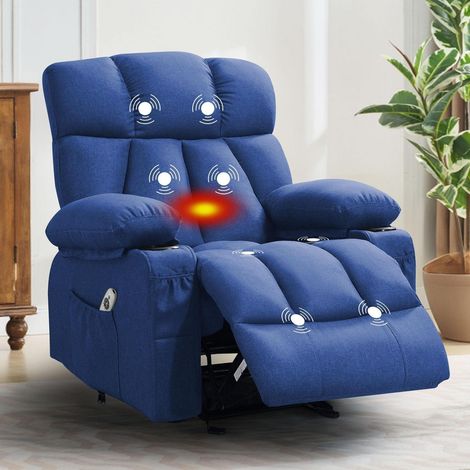 Elektrischer Massagesessel mit Heizfunktion, Stoff, 360° drehbar, Liegefunktion, Blau (1/5)