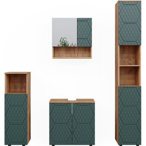 Ensemble de meubles de salle de bain Irma, Vert, 4 pièces, avec armoire haute, Vicco