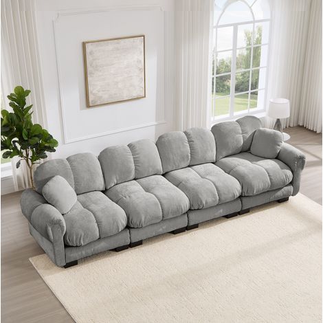 Modulares Chenille-Sofa hellgrau 330 x 86 x 90 cm HAVRYA (1/5)