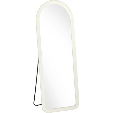 Miroir de sol arqué pleine longueur - 160x60 cm, crème - Grand miroir sur pied ou mural, cadre effet velours et verre trempé - Pour salon, chambre - Design élégant (1/5)