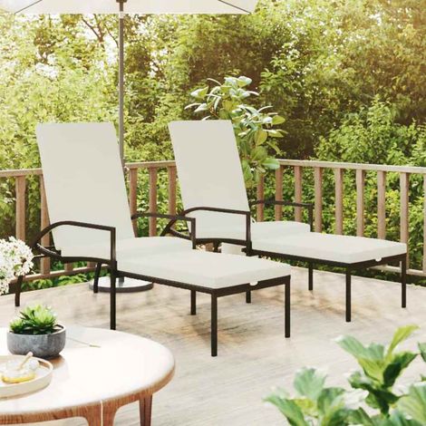 Lot de 2 Bains de soleil Chaises de jardin - Transat de jardin avec repose-pied Résine tressée Noir BV841951 - BonneVie (1/5)