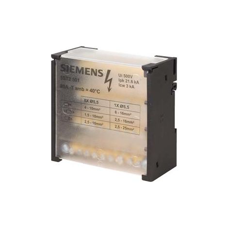 Blocco Distributore a 4 poli, 80A, 500V ingresso: 1x 6-16mm2 uscita: 8x 4-10mm2 per montaggio su guida DIN