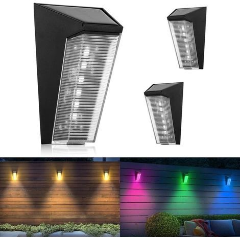 Solar Wall Lights, Outdoor Wall Sconce, 2PCS Waterproof Solar Outdoor Wall Lights, 5 RGB and Warm White Modes, Solar Garden Lights for Wall, Fence, Patio, Step, Stair (1/5)