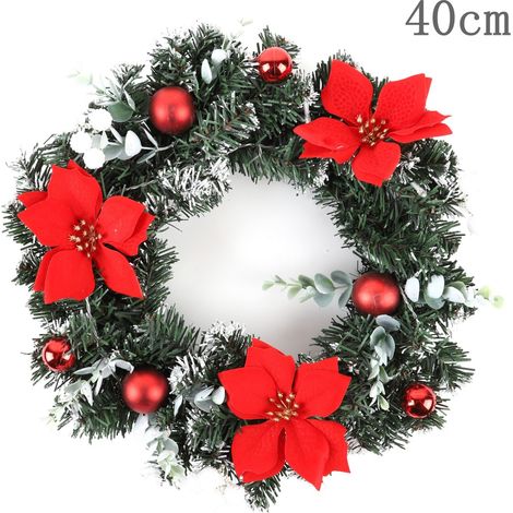 Guirlande De Noël En Forme De Couronne - 40 cm - À Led Pile - Pour Porte D'Entrée - Rouge (1/5)
