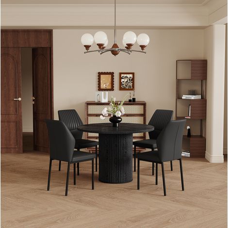 Set table et chaises de salle a manger MDF et metal noir, 4 places, style moderne, montage facile (1/5)