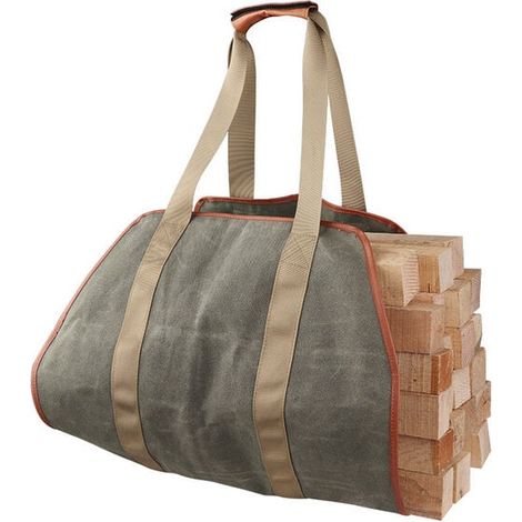 Bolsa portátil para leña de exterior, bolsa de leñador, bolsa de lona verde para leña (1/5)