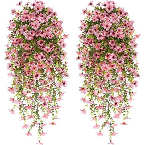 CONNECTION 4 PCS Fleurs Artificielles Suspendues 77cm Fleur Artificielle Tombante Suspendue Fausse Plante Balcon aux UV Fleur Artificielle Exterieur pour Extérieur Jardin Patio Fête Mariage (Rose) (1/5)