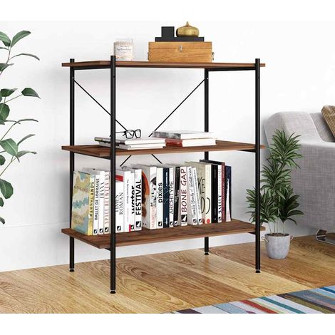 vidaXL Estantería 3 niveles negra y madera oscura 80x40x92 cm (1/5)