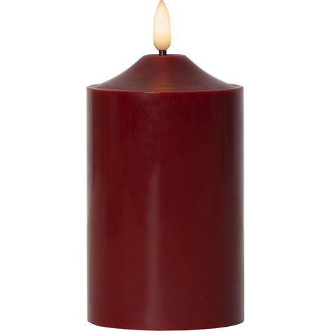 LED Echtwachs-Kerze ,Flamme' in Weinrot, Batterie + Timer, Flacker-Effekt, warmweiß, 15cm, Ø 7,5cm (1/4)