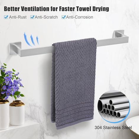 Set da bagno da 5 pezzi, cromo lucido, portasciugamani, anello portarotolo, 2 ganci, montaggio a parete, acciaio inossidabile - ALTRO