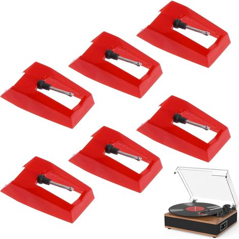 6 pièces Aiguille tourne-disque, Aluminium, Profil conique, Rouge, Pour platine vinyle ancienne et moderne (1/5)