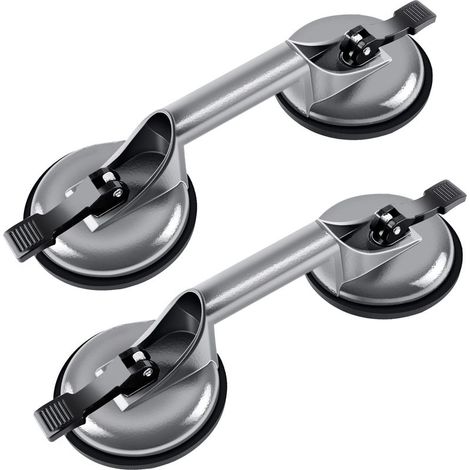 Ventouses de manutention doubles en aluminium – 2 unités, charge 100 kg, diamètre 120 mm, pour vitriers et poseurs de verre (1/5)