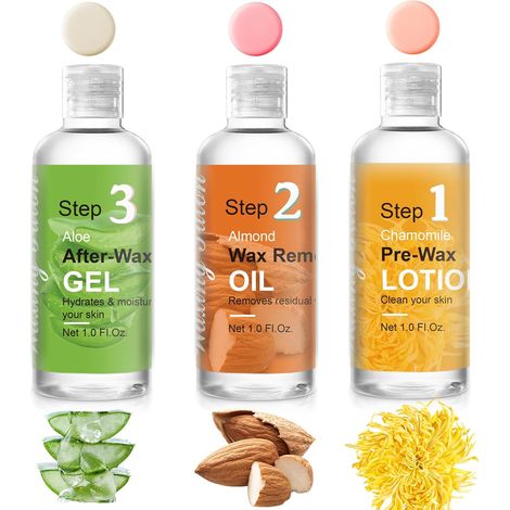 Kit de Soin Pré-Cire et Repousse - Kit pour Femmes à la Maison avec Nettoyant, Huile Décapante et Gel d'Aloe Vera Rafraîchissant Après-Cire (1/5)