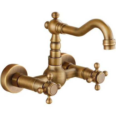 Robinet mitigeur de cuisine d'inspiration vintage - Fixation murale, laiton vieilli (1/5)