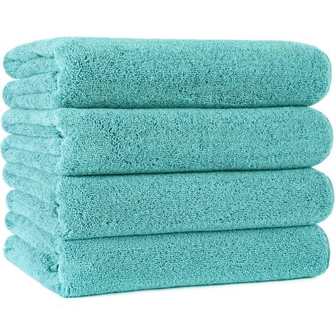 POLYTE Lot de 4 Serviettes de Bain en Microfibre Non pelucheuses à séchage Rapide - 76 x 145 cm - Aqua (1/5)