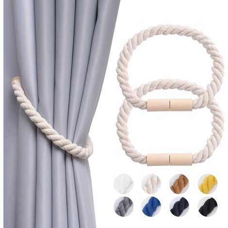 Lot de 2 Embrasses Rideau Magnétique Corde Coton Naturel Fait Main Décoration Bohème pour Fenêtre Salon Chambre