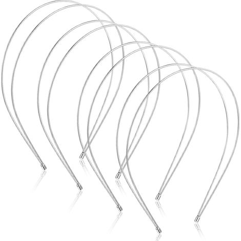 Lot de 4 bandeaux doubles en métal argenté à double rangée de fil métallique pour femme double bandeau en métal fin élastique pour filles (1/2)